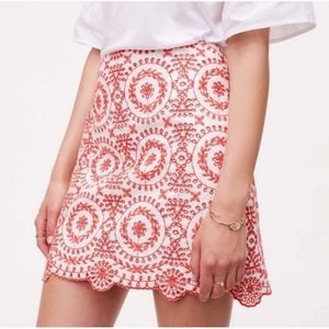 Loft Petites Orange and White Eyelet Mini Skirt 6P